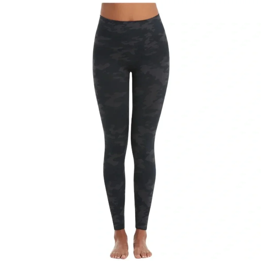 Spanx Look At Me Now High Waisted Stretch Leggings Pants Black Camo Size XL